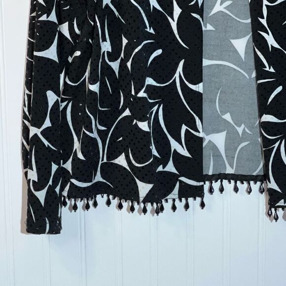 MSK Cropped Jacket Women’s Large Black And White Beaded Hem Classiccore Cottag - Picture 3 of 11